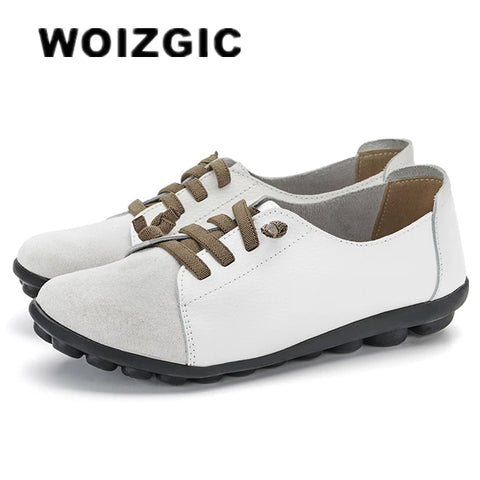 WOIZGIC Dames loafers van echt leer met ballerina's