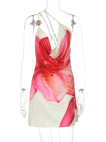 TARUXY Sexy mini-jurk met één schouder en print voor strandvakanties
