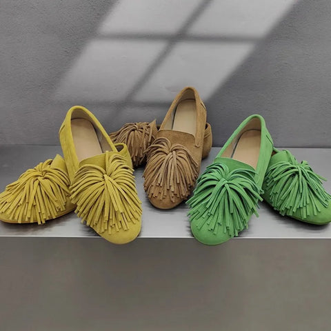 AIYUQI Women's Flat Shoes Genuine Leather 2025 New Tassel Women's Loafers Large Size Ballet Mary Jane Shoes For Women