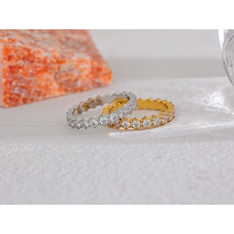 Yhpup Exquisite White Cubic Zirconia Bling Stainless Steel Classic Thin Chic Ring