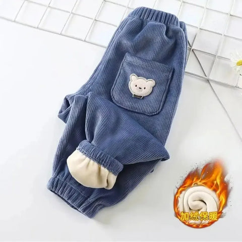 Kids Warm Pants with Cute Bear Print