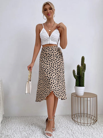 Benuynffy Boho Dames Casual Print Strik Zij Wikkelrok - Elegante Hoge Taille Zomer Asymmetrische A-lijn Rok 