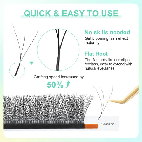 NAGARAKU 3D W Shape Natural Soft Light Hand Woven Fans Automatic Flower False Eyelashes Extensions