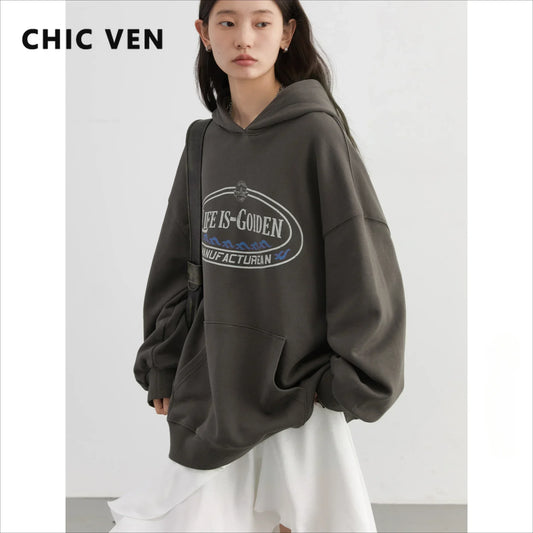 CHIC VEN Women Retro Hooded Sweatshirt