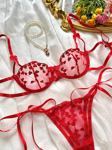 Heart-Shaped Embroidery Sexy Lingerie Set for Confident Women