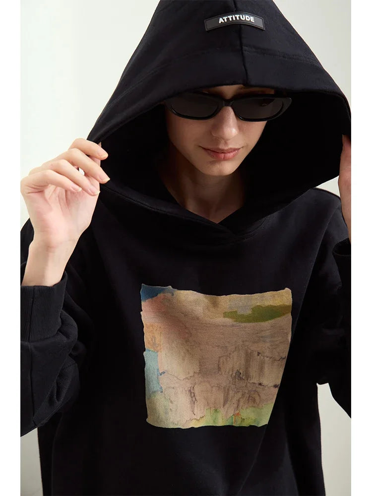 Amii Minimalism Women Sweatshirts - 2024 Autumn Art Print Hoodie