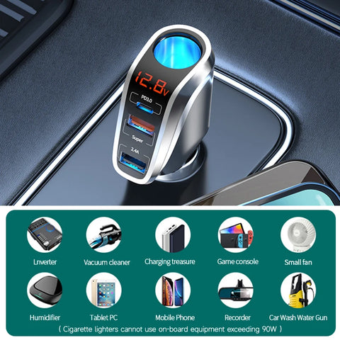 66W Quick Charge Car Charger with QC3.0/PD Port