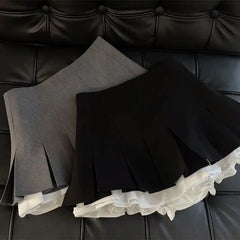 Mooyufon Ruffles Black Mini Skirt for Women – Korean Patchwork Pleated Skirts