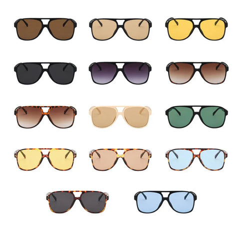 SHAUNA Retro Pilotenzonnebril – Blauw &amp; Geel UV400 Unisex Modezonnebril