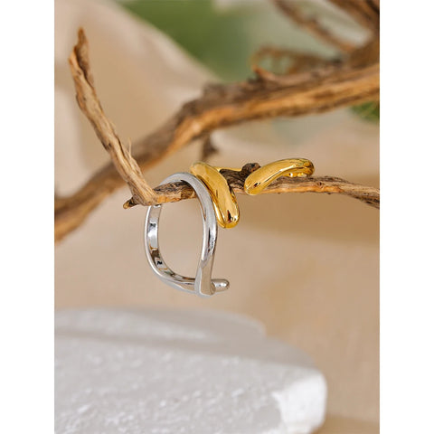 Yhpup Minimalist Stainless Steel Open Chic Adjustable Ring - 18K Golden Fashion Jewelry