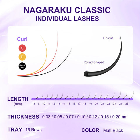 NAGARAKU Premium Faux Mink Individual Eyelash Extension Supplies - Natural Soft Classical Eyelashes