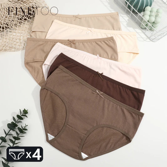 FINETOO 4Pcs Cotton Women's Seamless Plus Size Panties