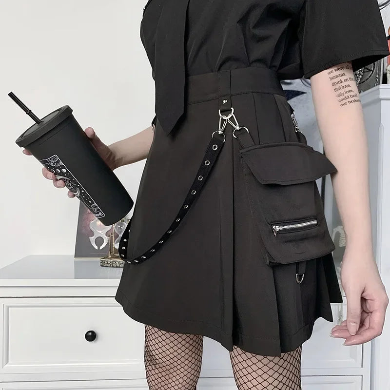 Harajuku Punk Gothic Black High Waist Mini Skirt for Women