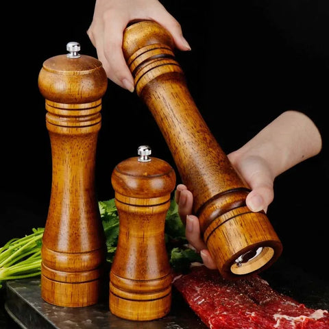 Classical Oak Wood Pepper Spice Mill Grinder Set - Adjustable Ceramic Grinding Core