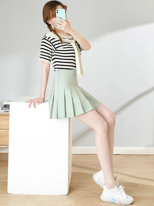 Bruine geplooide minirok voor dames - Hoge taille Harajuku-stijl Zomer 2025 Schooluniform