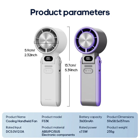 KINSCOTER Outdoor Foldable Portable Handheld Fan - Mini Cooling Rechargeable Turbo Fan
