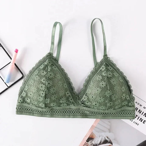 Floral Lace Bralette for Women - Push Up Wireless Lingerie with Removable Pads