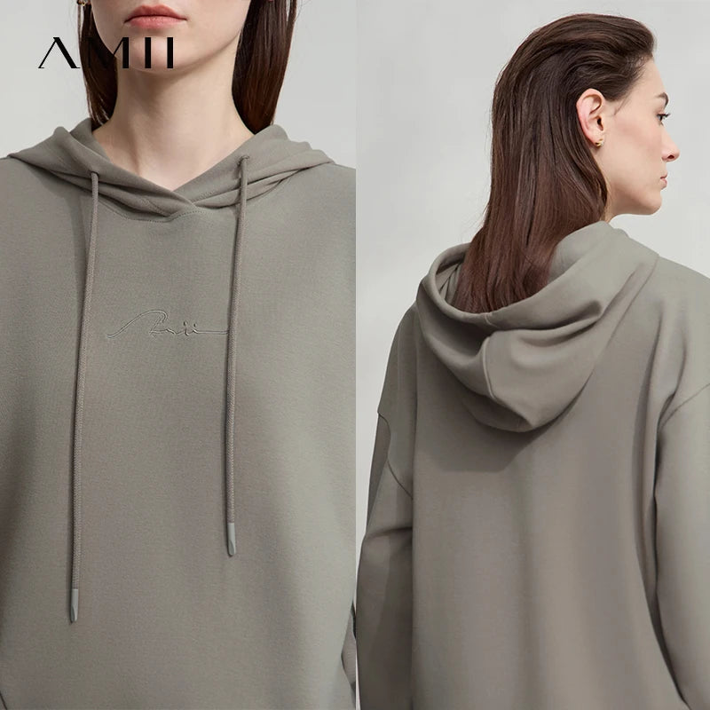 AMII Minimalist Women Hoodie Cotton 2025