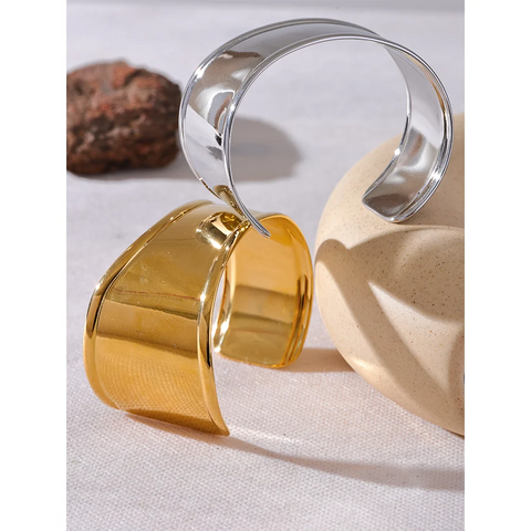 Yhpup High Quality Stainless Steel Wide Cuff Open Bracelet - Waterproof Personalized Unisex Jewelry