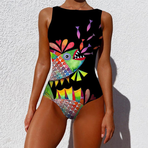 Tropische gestreepte push-up monokini – hoogwaardige monokini voor dames