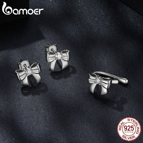 BAMOER Bow Moissanite Stud Earrings – 925 Sterling Silver Ribbon Design