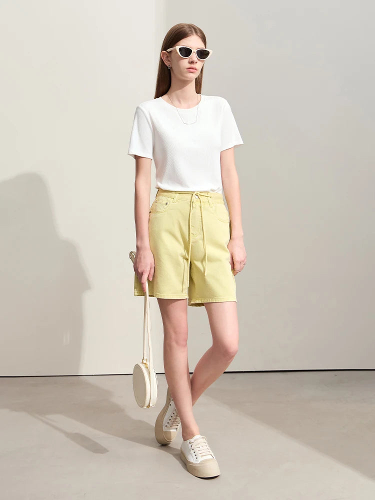 Amii Minimalism Women Denim Shorts