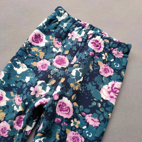 Vintage Floral Fleece Leggings for Girls