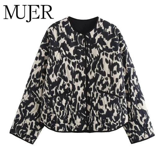 MUJER Zebra Print Oversize Jas - Stijlvolle Gewatteerde Jas voor Dames