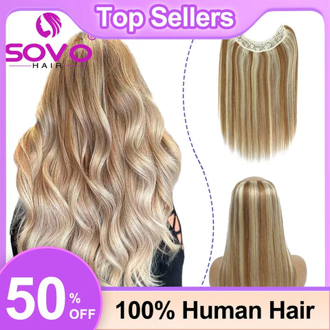 V-Shape Clip In Hair Extensions - 100% Human Hair, 5 Clips, 14-26 Inch
