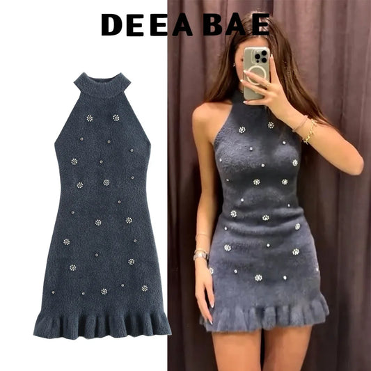 DEEABAE European Style Winter High-end Neck Collar Dress