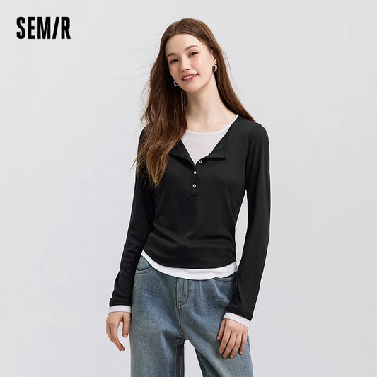 Semir T-shirt met lange mouwen voor dames - Stijlvol contrastontwerp 