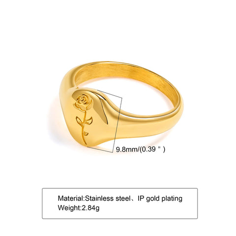 Stainless Steel Floral Signet Ring - Celestial CZ North Star Design for Men and Women