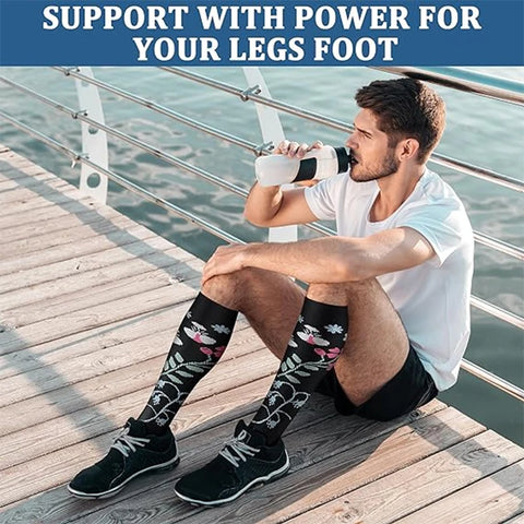 6 Pairs of Floral Pattern Compression Stockings for Men & Women - Ideal for Edema and Varicose Veins