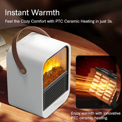 Portable Electric Heater - Stylish Desktop Fan with Flame Effect for Home Comfort