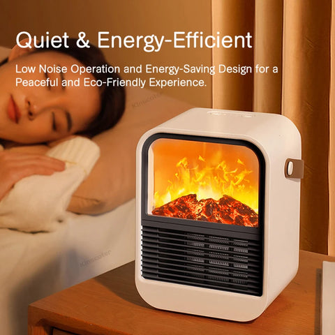 Portable Electric Heater - Stylish Desktop Fan with Flame Effect for Home Comfort