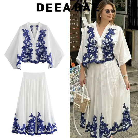 DEEABAE Blue Flower Porcelain Print Fashion Set