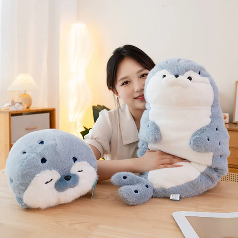 Cartoon Seal & Sea Otter Plush Cushion – Round Earphone Design Pillow for Kids’ Birthday, School & Nap