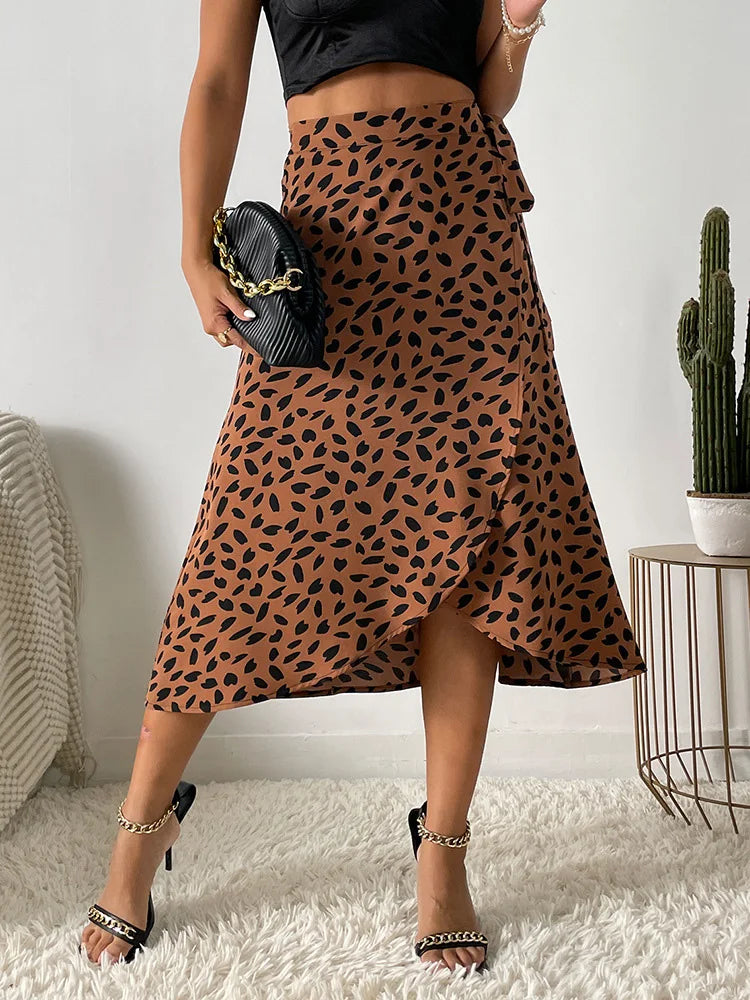 Benuynffy Boho Women Casual Print Tie Side Wrap Skirt - Elegant High Waist Summer Asymmetrical A-Line Skirt