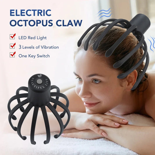 Electric Octopus Claw Scalp Massager – Hands-Free 3-Level Head Massage with LED Red Light
