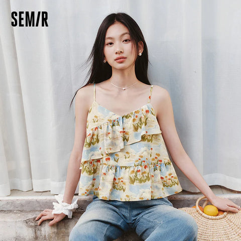 Semir Vacation Style Blouse voor Dames - Haltertop met Ruches 