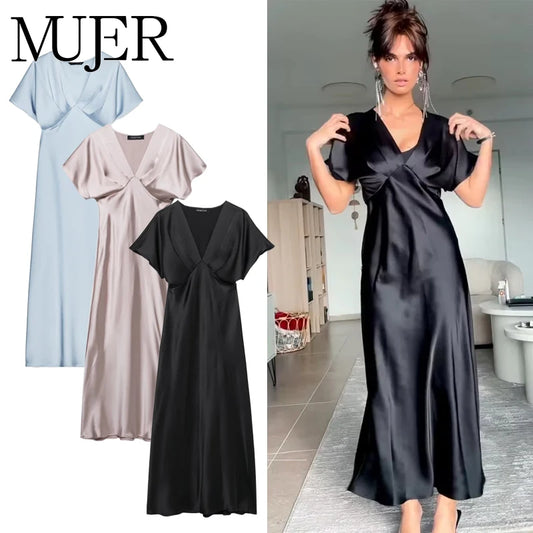 MUJER 2025 Satin Long Dress for Women