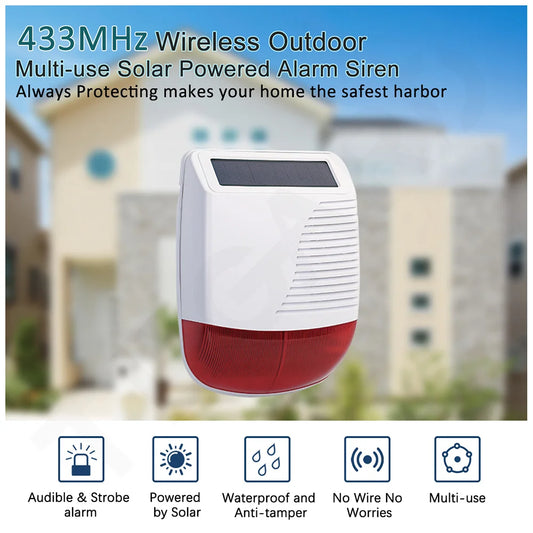 TAIBOAN 433MHz Wireless Solar Strobe Siren