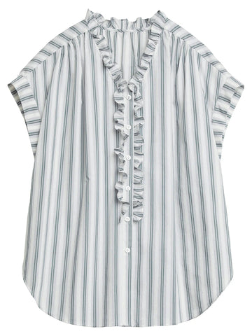 CHIC VEN Dames Casual Katoenen Overhemd met Ruches 
