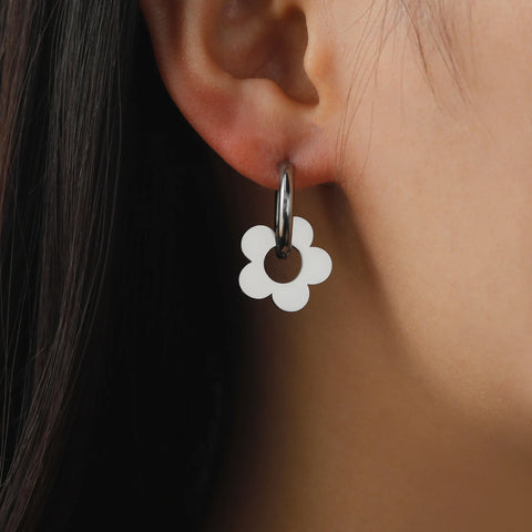 Skyrim Kpop Women Flower Drop Earrings - Gold Color Stainless Steel Hoop Earrings
