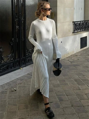 Tossy Lace-Up Dames Gebreide Maxi-jurk - Herfst Hoge Taille Mode