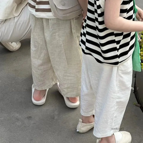 Cotton and Linen Cropped Trousers for Kids