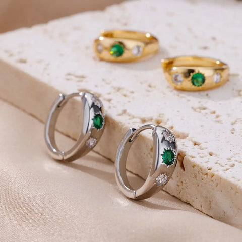 Zircon Round Star Earring for Women - Geometric Stainless Steel Heart Hoop Aesthetic Jewelry Gift