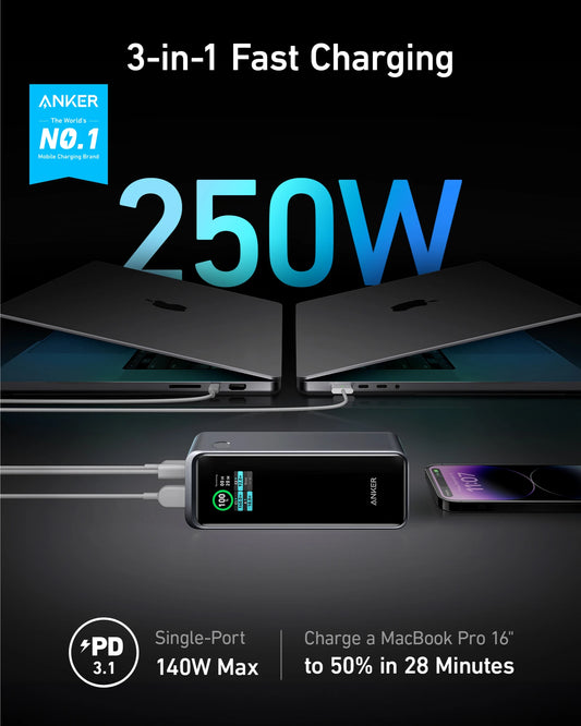 Anker Prime 27650mAh Power Bank – 250W 3-Port Travel Charger