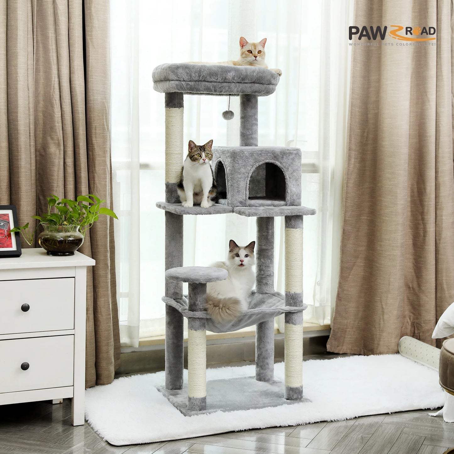 5-Level Cat Tree Tower for Large Indoor Cats with Hammock and Cozy Perch