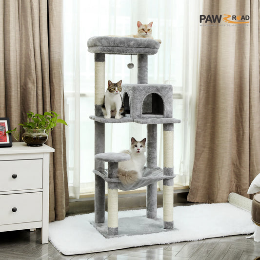 5-Level Cat Tree Tower for Large Indoor Cats with Hammock and Cozy Perch
